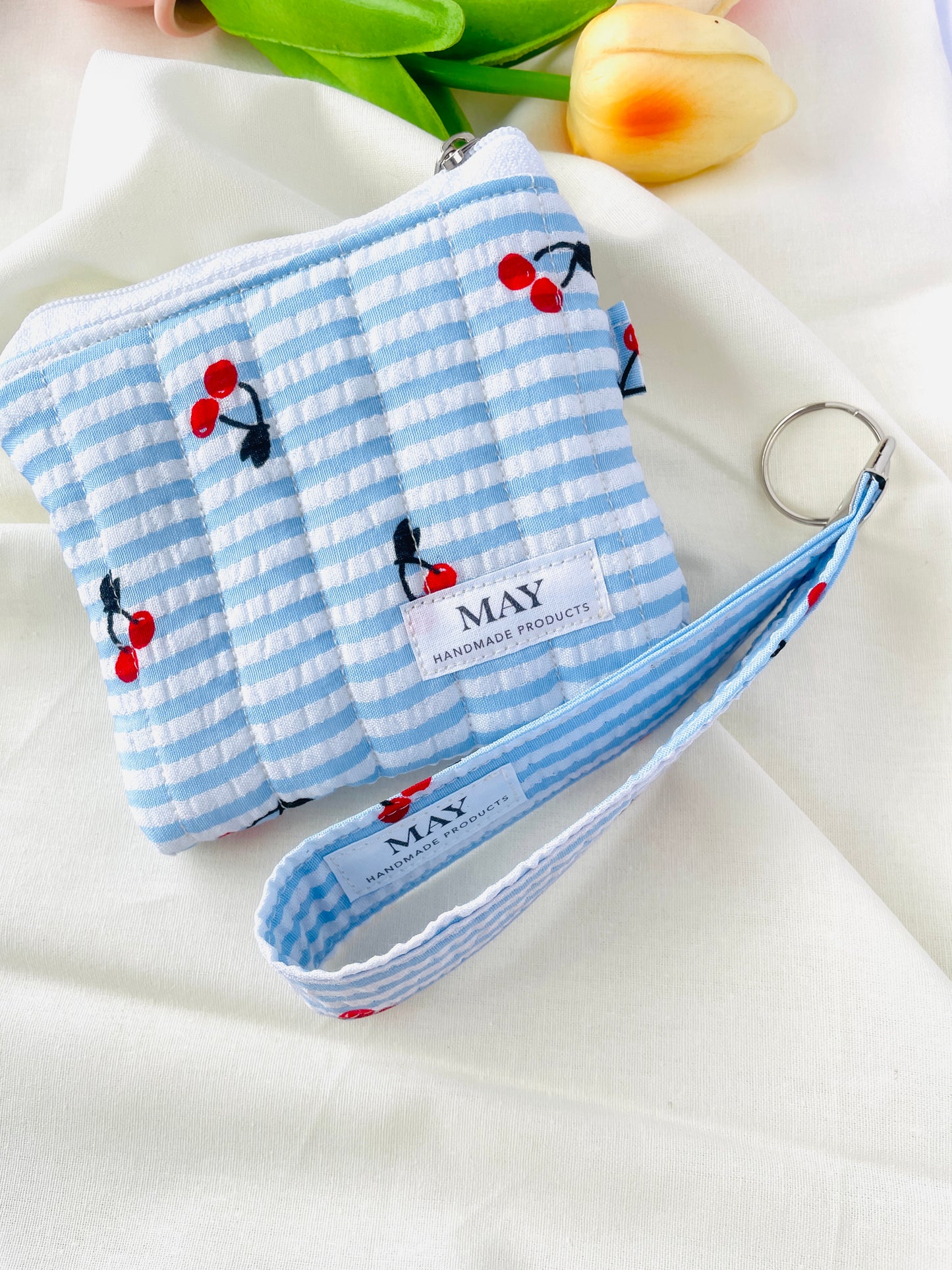 CHERRY BLUE STRIP COIN POUCH