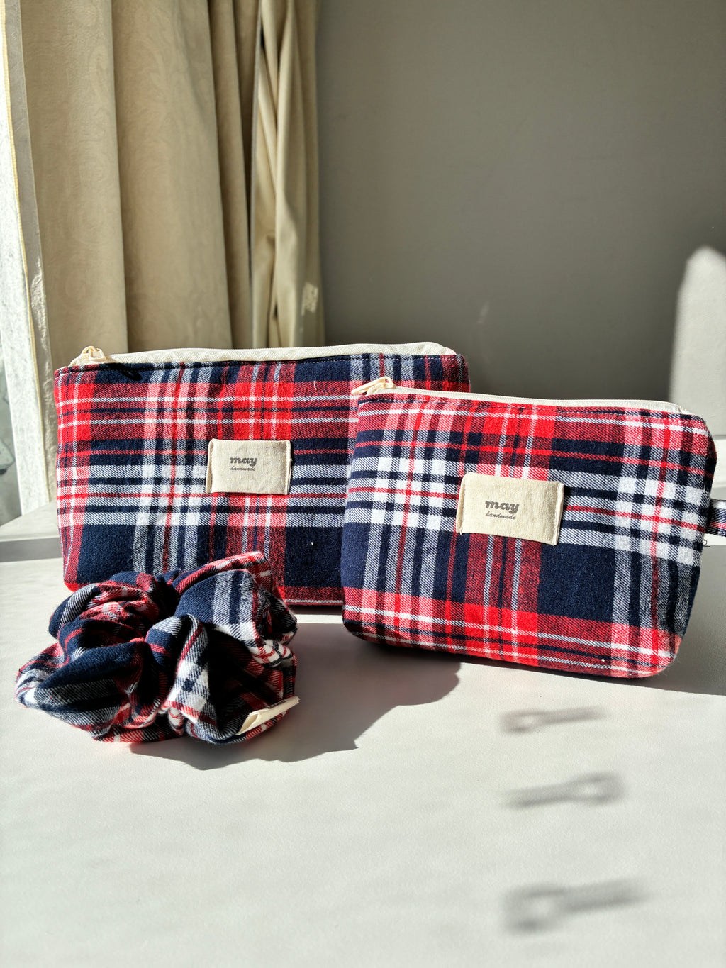 may everyday pouch red plaid