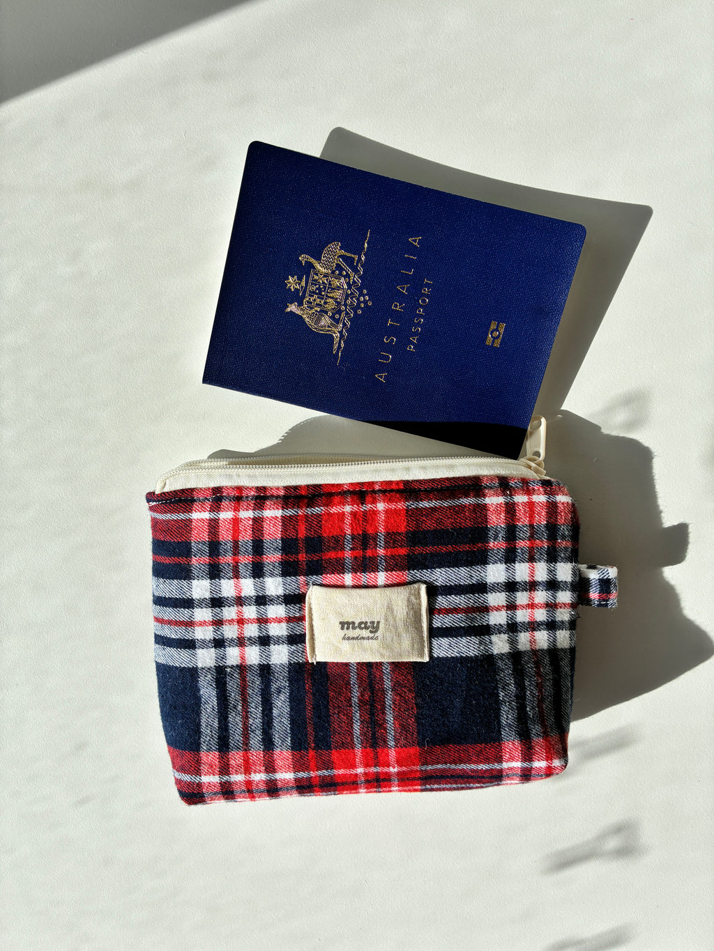 may everyday pouch red plaid
