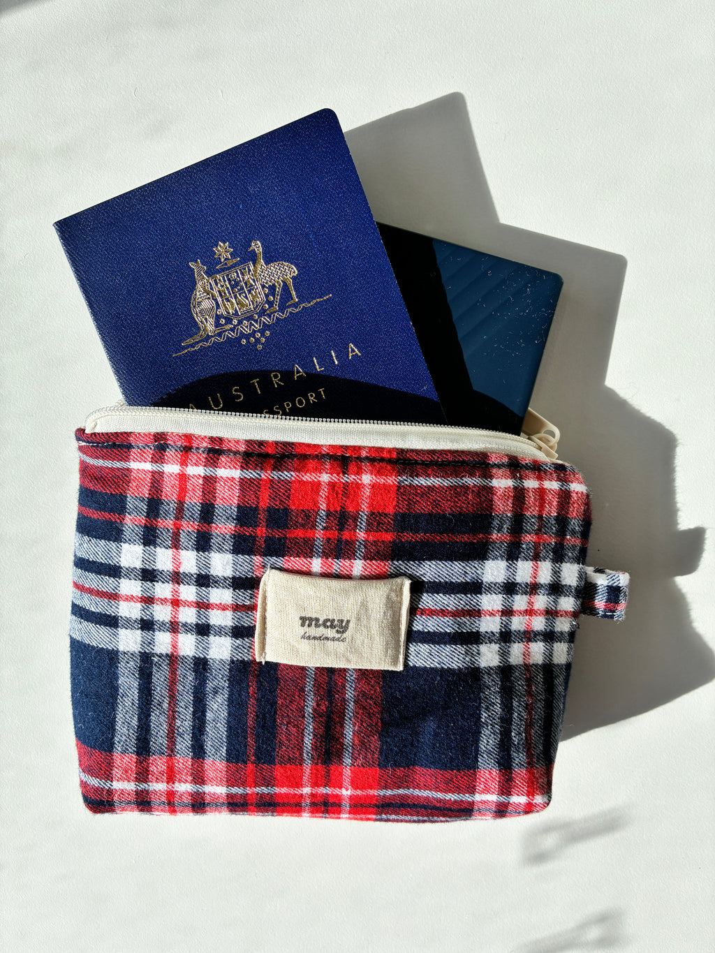 may everyday pouch red plaid
